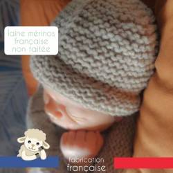 bonnet naissance 100% laine mérinos française non traitée