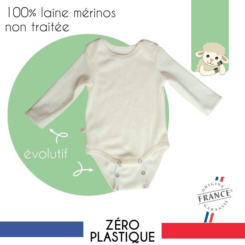 Body bébé évolutif made in France laine mérinos width=