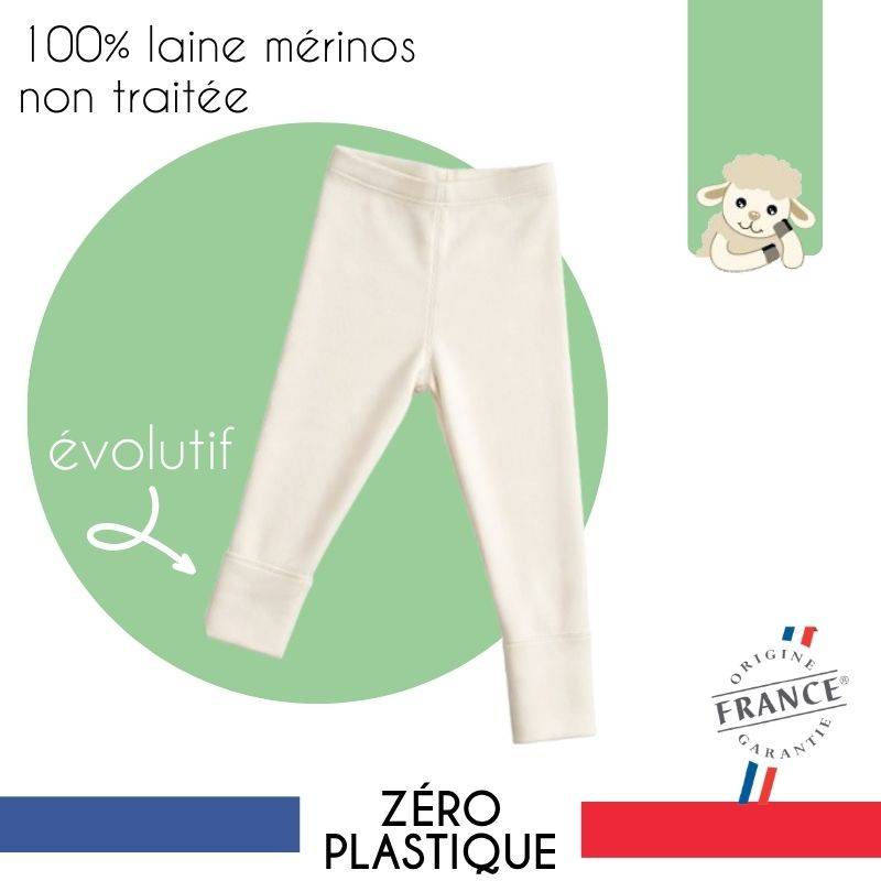 Pantalon legging bébé évolutif made in France laine mérinos width=
