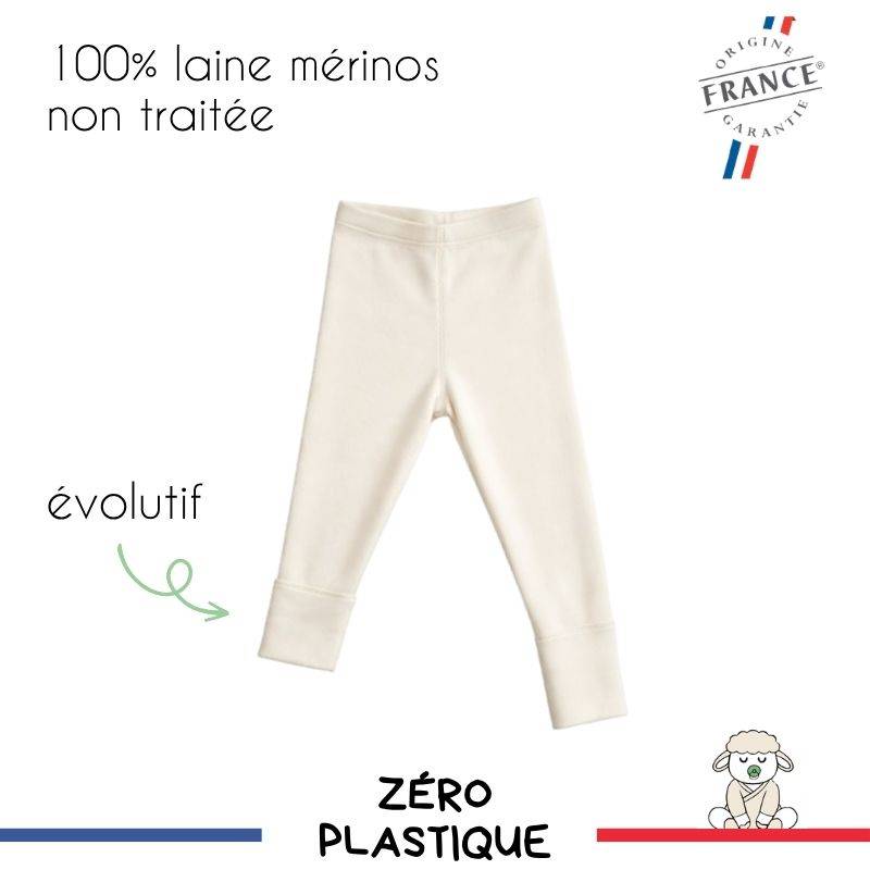 Pantalon legging bébé évolutif made in France laine mérinos width=