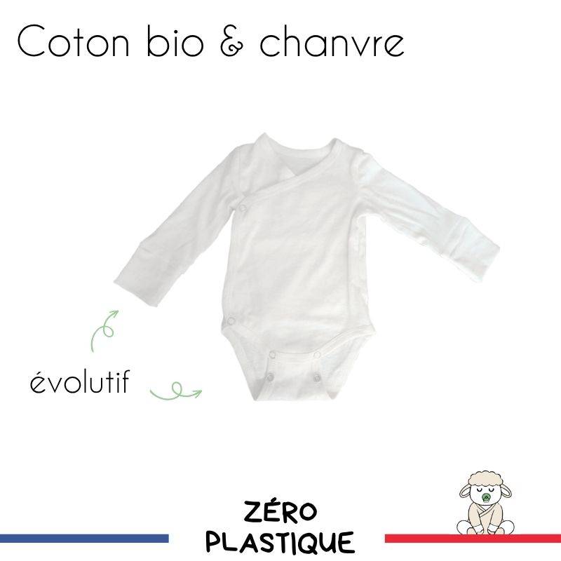 Body naissance 0-6 mois chanvre coton bio made in france width=