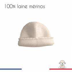 Bonnet de naissance en laine merinos made in France