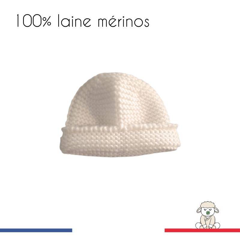 Bonnet de naissance en laine merinos made in France width=