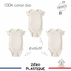 Lot de 3 bodies bébé manches courtes 100% coton bio fabriqués