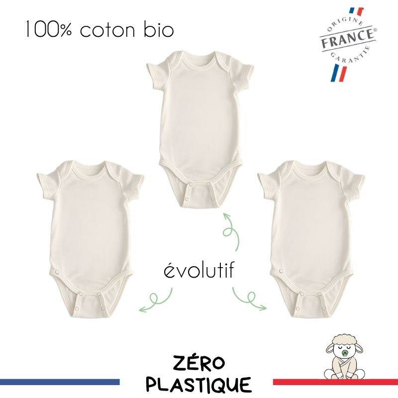 Lot de 3 bodies bébé manches courtes 100% coton bio fabriqués width=