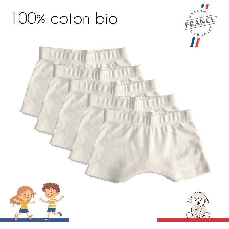 Lot de boxers enfant 100% coton bio fabriqués en France width=