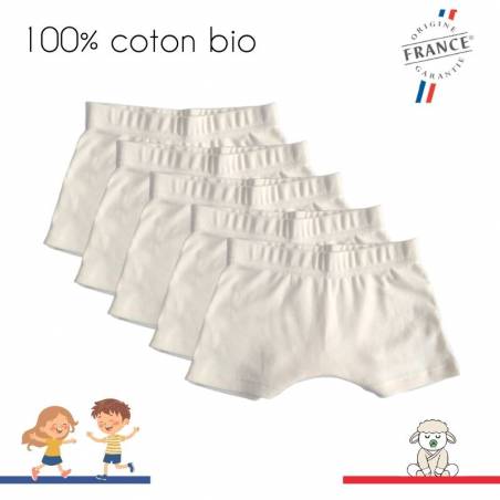 Lot de boxers enfant 100% coton bio fabriqués en France